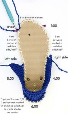 the diagram shows how to crochet a slipper