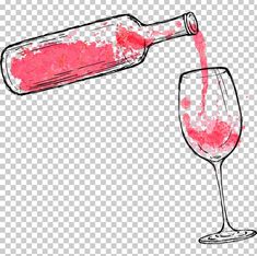 red wine being poured into a glass on top of a white table with a black and pink background