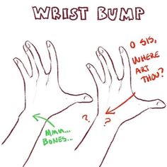 two hands are shown with the words wrist bump on them and an arrow pointing to each other