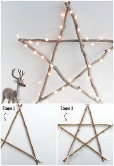 how to make a christmas star decoration with twigs and lights - step by step instructions