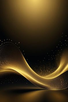 an abstract gold background with wavy lines and dots in the center, on a black background