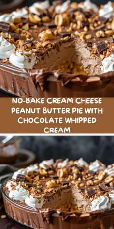 No-Bake Cream Cheese Peanut Butter Pie with Chocolate Whipped Cream Cream Cheese Peanut Butter Pie, Cream Cheese Peanut Butter, Chocolate Whipped Cream, Peanut Butter Pie, Peanut Butter Lovers, Butter Pie, No Bake, Whipped Cream, Cream Cheese