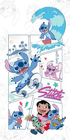 an image of stitch and stitch characters in cartoon form with the words stitch on them