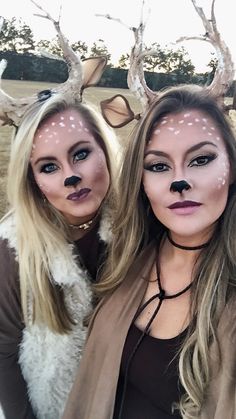 Deer Make-up | DIY Antlers & Ears #deer #makeup #antlers #fawn @shannanicoledesign Girlfriend Group, Makeup Party Decorations, Adult Halloween Party Decorations, Group Costume Ideas, Make Up Diy, Party Decorations Diy