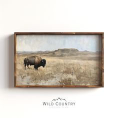 an oil painting of a bison in a field