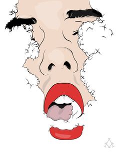 a woman's mouth is open with her tongue hanging out and she has red lips