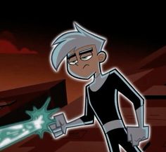 an animated character holding a green light saber