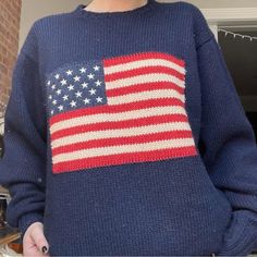 Polo Ralph Lauren Vintage American Flag Sweater Oversized Mens Size Small (80s/90s) Hand Knit American Flag Wool Navy Blue Crew Sweater Americana Long Sleeve Sweater For Fall, Long Sleeve Americana Sweater For Fall, Fall Americana Long Sleeve Sweater, Flag Sweater, Ralph Lauren Vintage, Polo Ralph Lauren Sweater, American Flag Sweater, Vintage American Flag, Sweater Oversized