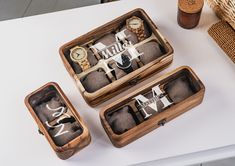 🕰️ Discover the perfect harmony of style and function with our exquisitely handcrafted Wooden Watch Boxes. Designed to keep your cherished timepieces organized and on display, these unique boxes are an essential addition to any watch enthusiast's collection.  Elevate Your Watch Collection with Our Handcrafted Wooden Watch Boxes! 🎨💼 Personalization at its Finest Choose elegance that resonates with you. Our watch boxes feature optional glass or wood lids, exuding sophistication. Add a personal Personalised Xmas Gifts, Wood Watch Box, Wooden Watch Box, Handmade Gifts For Men, Watch Organizer, Watch Boxes, Watch Storage, Honeycomb Design, Velvet Interiors