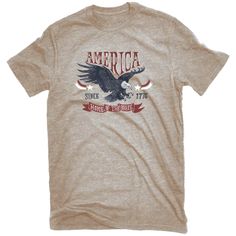 Americana themed unisex T-shirt. 140 GSM 60/40 Cotton Polyester Jersey. Front chest Home of the Brave Eagle graphic. Lowe's Men's Knit Short Sleeve T-shirt (Xx-large) Polyester in Brown/Tan | AMPM-11302 COE 2X Eagle Graphic, Home Of The Brave, Knit Short, The Brave, Men's Knit, Knit Shorts, Brave, Top Shirt, Casual Outfits