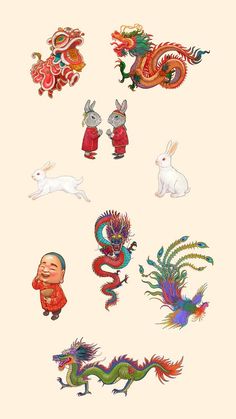 an image of chinese dragon and rabbits