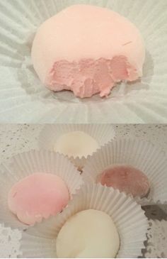 three different types of pink and white desserts