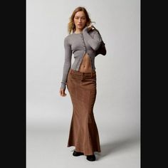 Brand New With Tags And In Excellent Condition, One Bdg Kendall Fluted Brown Cord Maxi Skirt Womens L. Approximate Measurements(Second Is Stretched): Waist 18-20" Hips 20-22" Legth 40" Details Product Sku: 86174380; Color Code: 020 Fluted Maxi Skirt By Uo's Own Bdg Label. Low-Rise Skirt In A Longline Silhouette. Includes Pockets And A Zip Fly & Button Closure. Textured Cord Fabrication In A Fitted Style That Flares At The Ankles. Urban Outfitters Exclusive. Features - Fluted Maxi Skirt From Bdg Corduroy Maxi Skirt, Tan Maxi Skirt, Low Rise Skirt, Mesh Maxi Skirt, Blue Maxi Skirt, Ruffle Maxi Skirt, Flowy Maxi Skirts, Urban Outfitters Skirt, Maxi Lace Skirt