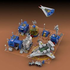 an image of a lego space station with spaceships and other things in the background