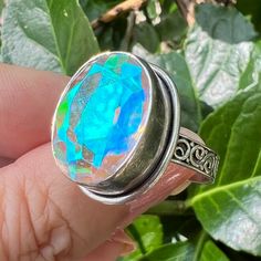 This Is A Very Unique, Gorgeous Vintage Find !!! Done In Sterling Silver ( Stamped And Tested), With This Shimmering Stone ( I Totally Do Not Know What It Is: Angel Aura Quartz Or Aurora Borealis ). Beautiful Ornate Band As Well !!! All Pictures Are Part Of Description. This Is A Very Unique , Super Romantic, Unusual, Shimmery , Sparkling Ring That Will Make You Happy !!! Unicorn Ring, Angel Aura Quartz, Angel Aura, Sparkling Rings, Aura Quartz, Aurora Borealis, You Happy, Womens Jewelry Rings, Vintage Finds