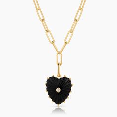 This super adjustable paperclip chain is elevated to new heights with our Malene heart charm in rich onyx. Hand-carved stone, cubic zirconia, and high-shine gold. Everything you want and need in a statement necklace. 14k gold plated carved onyx and cubic zirconia heart pendant with hinge clip on 6.5mm large elongated Allegra Necklace. Adjustable up to 18". Designed for interchangeable charm and chain styling. See more Clip Charms. PRODUCT NOTE : Carved stone may vary in texture, shape and size. Jewelry 2024, Script Necklace, Gold Everything, Haute House, Shopping Wishlist, Want And Need, Bracelets With Meaning, Hand Carved Stone, Fall 24