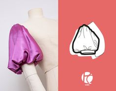 a mannequin's head with a purple cloth wrapped around it and an illustration of a handbag