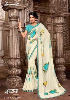 #laxmipati #saayara #georgette #designer #party #wear #saree | saree with blouse | half sleeve blouse | colourful sky blue and pale yellow saree | fabrics georgette designer saree | printed saree | designer saree | party wear saree | festival wear saree | occasion wear saree | fancy wear saree | laxmipati presents georgette designer saree collection .