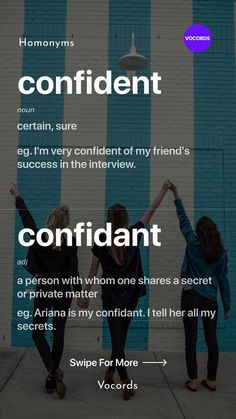 three women standing next to each other with their arms in the air and text that reads confident, i'm very confident of my friend's