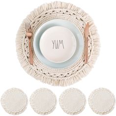 PRICES MAY VARY. THE RIGHT TOUCH of texture and elegant design can make a big decorative difference. SnugLife’s boho placemats set of 4 will add that just right dash of rustic chic decor 100% HANDMADE macrame placemats. From its cute tassels and farmhouse pattern, each braided piece is woven with care. Perfect cream placemats for any boho dining table NATURAL COTTON placemats for dining table or beautiful coffee table settings. Measures 16”x16". Use on tables at home, even in an office to spruce Macrame Placemats, Cream Placemats, Boho Dining Table, Boho Placemats, Kitchen Bohemian, Bohemian Wedding Decorations, Rustic Chic Decor, Dining Table Kitchen, Fabric Placemats