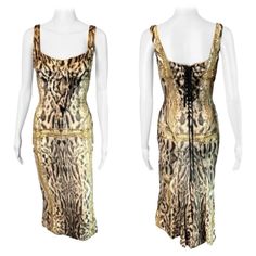 Roberto Cavalli F/W 2003 Corset Lace Up Animal Chain Print Plunging Bustier Neckline Silk Asymmetric Dress Size S FOLLOW US ON INSTAGRAM @OPULENTADDICT Print Silk Dress, Asymmetric Dress, Corset Lace, Silk Print Dress, Bustiers, Roberto Cavalli, Asymmetrical Dress, Silk Printing, Silk Dress