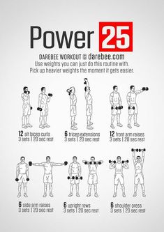 the power 25 workout poster shows how to do dumbbles and pull - ups