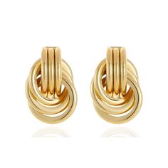 PRICES MAY VARY. Stylish & Bold Design: Our chunky gold knot drop earrings exude a trendy and eye-catching charm, featuring intricate knot details that gracefully from your ears. Perfect for making a statement at any occasion, these earrings are sure to turn heads. Premium Quality Materials: Crafted from brass with a lustrous gold finish, these statement earrings are both durable , ensuring long-lasting wear. They are designed to withstand daily wear and retain their shine. Timeless Fashion Acce Gold Knot Earrings, Simple Gold Earrings, Gold Statement Earrings, Link Earrings, Knot Earrings, Stylish Gifts, Geometric Earrings, Gold Plated Earrings, Surprise Gifts