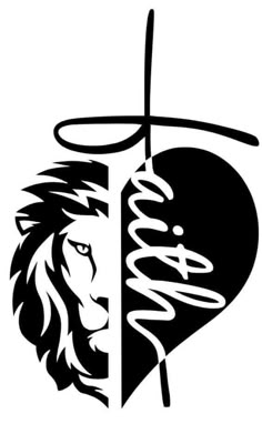 a heart with a cross and a lion's head