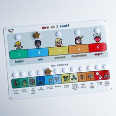 Recognising emotions and being able to label them is an invaluable tool for children. Use this smaller scale from happy to angry, to find out how you're feeling. You can then choose an option from the activity/coping mechanism scale below to help with that emotion! Suitable for all ages from 3+ Made from 0.3mm aluminium and printed onto an A4 sheet Includes 2 golden stars to move Display on a wall in your children's room, or store in a folder to bring out every day. Emotion Chart For Kids, Feelings Chart For Kids, Toddler Workbook, 5 Point Scale, Potty Training Reward Chart, Potty Training Rewards, Calm Corner, Child Behavior Chart, Kids Feelings