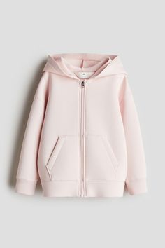 Hooded jacket in scuba fabric. Zipper at front  dropped shoulders  front pockets  and cuffed sleeves. Gifts For Everyday Use, Light Pink Zip Up Hoodie, Pink Zip Up, Baby Pink Jacket, Light Pink Jacket, Cute Winter Coats, Light Pink Hoodie, Pink Zip Up Hoodie, Outfit Pieces