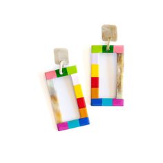 Rainbow Colorblock Earrings – Sunshine Tienda® Rectangular Earrings, Monogram Styles, Top Seller, Free Giveaway, Rainbow Colors, Amazing Jewelry, Style Guides, Horn, New Color