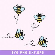 three bees are flying in the air with their wings spread out, and one is drawn on