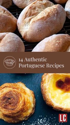 baked breads and pastries are shown in this collage with the title, authentic portuguese recipes