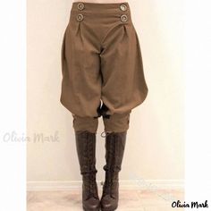 Olivia Mark - Womens High-Waisted Solid Color Palazzo Pants with Double-Breasted Design Faire Outfit, Medieval Pants, Pants Low Waist, Plus Size Bodycon Dresses, Bloomers Shorts, Vintage Trousers, Riding Pants, Brown Outfit, Pants Style