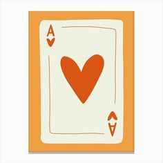 an orange and white ace playing card with hearts on it's sides, in the middle