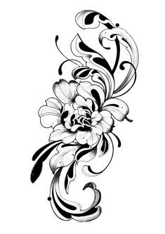 Tattoo Arm Sleeve Template, Linework Flower Tattoo Sleeve, 3 Flower Tattoo Design, Blackwork Flower Sleeve, Japanese Cherry Blossom Tattoo Stencil, Blackwork Lily Tattoo, Neo Ornamental Tattoo, Japanese Flower Leg Tattoo, Ornamental Flowers Tattoo