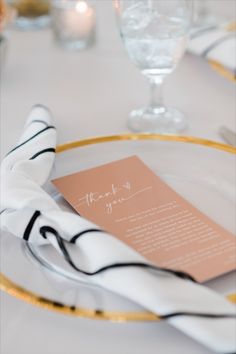 a place setting with a thank you note on it