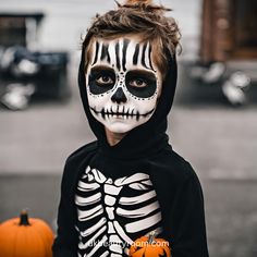 Easy Skeleton Makeup Kids, Easy Skeleton Face Paint For Kids, Toddler Skeleton Makeup, Easy Skeleton Makeup Diy Kids, Kids Skeleton Makeup, Halloween Makeup Kids