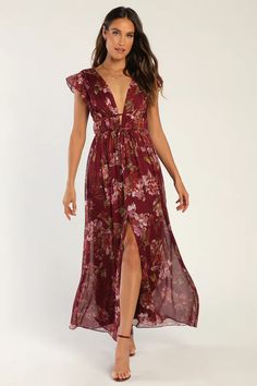 Dresses for Women | Best Women's Dresses Online - Lulus Lulus Bridesmaid Dresses, Printed Bridesmaid Dresses, Best Maxi Dresses, Bridesmaid Dresses Under 100, Floral Bridesmaid Dresses, Floral Chiffon Maxi Dress, Floral Bridesmaid, Bridal Party Dresses, Burgundy Floral