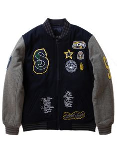 Buy Staple Liberty Melton Wool Jacket - Navy - Swaggerlikeme.com / Grand General Store Street Fashion Men Streetwear, Letterman Jacket, Cool Outfits For Men, Mens Outerwear, Mens Streetwear, Wool Jacket, Winter Wear, Pigeon, Embroidered Patches