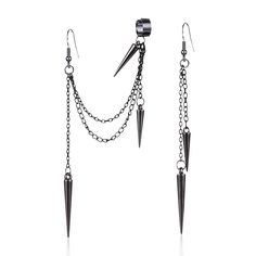 PRICES MAY VARY. Asymmetric black spike threader drop dangle earrings, small cartilage cuffs, perfect gifts for girlfriend, daughter, granddaughter, sister, bff. Material: Quality metal, plated in thick black; Lightweight and comfort fit. Personalized dangling spike hanging earrings. Delicate hypoallergenic sensitive ears piercing earrings. Fits for ear lobe and cartilage. Gift-Wrapping: Great gifts for her on Birthday/ Wedding/ Party/ Prom/ Thanks Giving Day/ Valentine's Day/ Mother's Day/ Chri Ear Cuff Earrings, Tassel Earing, Long Chain Earrings, Punk Earrings, Black Punks, Tassels Fashion, Ear Cuff Earings, Vintage Punk, Hanging Earrings