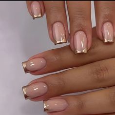 Chic Golden-Edged French Tip Press-On Nails - Medium Ballet Shape, Glossy Finish, Gradient/Solid Color Bogo Buy One Kit And Get One Free. Just Add Both Items To Your Bundle To Receive This Offer. Also, Receive This Item For Free With Any Regular Purchase. Just Add This Item To Your Bundle Along With The One You Want To Purchase And Wait To Receive Your Discount. Bundle And Save. Ongles Gel French, Light Colored Nails, Colored Nail Tips, French Tip Press On Nails, Press On Nails Short, Get Nails, Stick On Nails, Nail Art Hacks, Nails Short