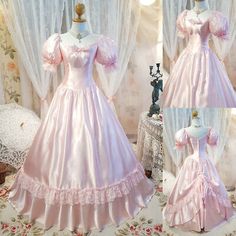 ad eBay - Exquisite Light Pink Satin Wedding Dresses Puffy Sleeve A-line Ball Bridal Gowns - Buy Now, click the link (eBay) Pink Fairytale Wedding Dress, Light Red Wedding Dress, Flared Wedding Dress, Dresses With Roses, Wedding Dresses Puffy, Victorian Ballgown, Petal Gown, Royal Ball Gowns, Pink Satin Gown