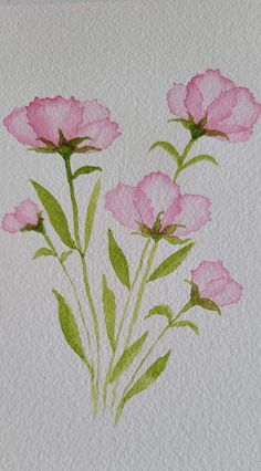 some pink flowers on a white paper with watercolor pencils in the bottom corner