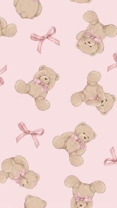 coquette aesthetic wallpaper: teddy bears with a bow Teddy Bear Wallpaper, Pink Bows, Bear Wallpaper, Teddy Bears, Pink Background, Bears, Light Pink, Teddy Bear, Wallpapers