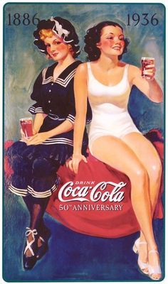 an advertisement for coca cola featuring two women sitting on a couch