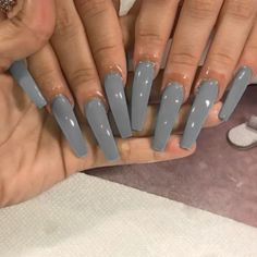 Icy Grey Nails, Nails Inspo Baddie Medium, Grey Nails With Design, Medium Square Acrylic Nails Simple, Grey Acrylic Nails, Blue Coffin Nails, Cute Toe Nails, Gray Nails, Grunge Nails