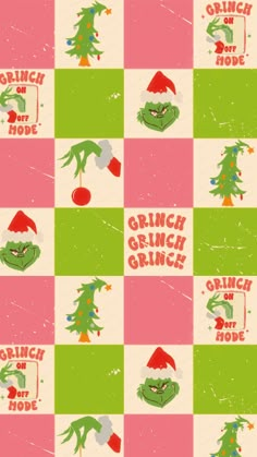 an image of christmas wrapping paper with the words grinch grinch grinch on it