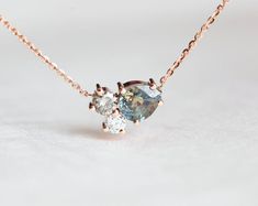 Cluster Necklace, Diamond Necklace Two Diamond Pendant, Bicolor Sapphire, Necklace Sapphire, Tiny Necklace, Necklace Mom, Nice Jewelry, Necklace Diamond, Buy Necklace, Cluster Necklace