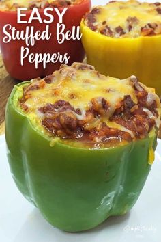 several pictures of stuffed peppers with cheese and seasonings on them, including one in the middle